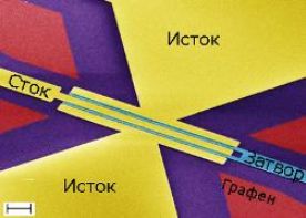 Изображение полевого графенового транзистора, полученное с помощью сканирующего электронного микроскопа