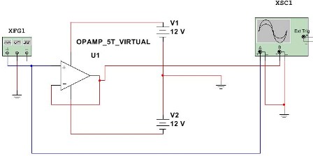 хема повторителя, выполненная в программе Multisim
