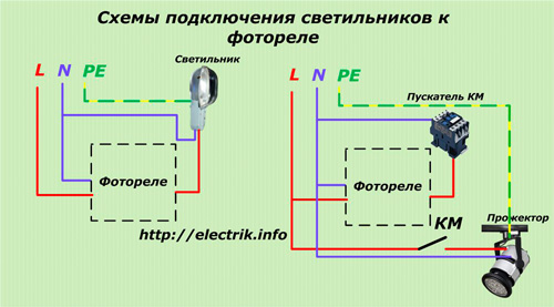 Схемы подключения светильников к фотореле
