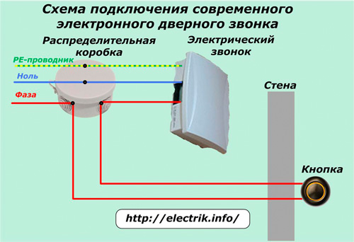 Схема подключения электронного звонка