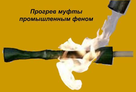 Прогрев муфты промышленным феном