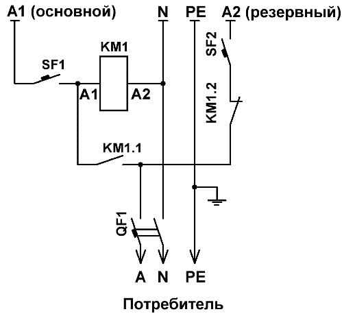 АВР на одном контакторе