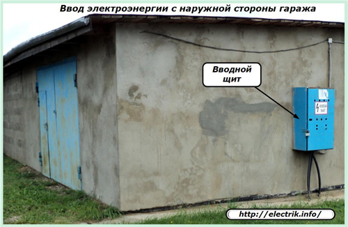 Ввод электроэнергии с наружной стороны гаража