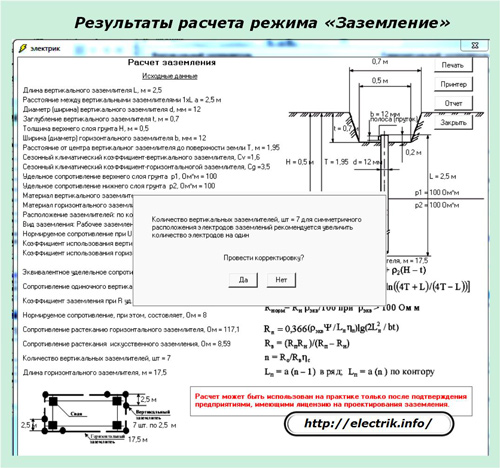 Результаты расчета заземления
