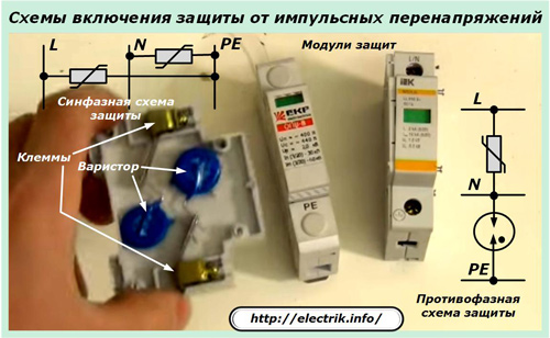 Схемы включения защиты от импульсных перенапряжений
