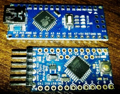 Сравнение размеров Arduino Nano и Pro Mini