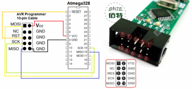 Схема подключения USBASP к atmega 328