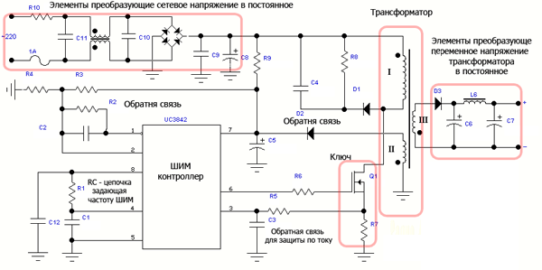 Простая схема сетевого источника питания на UC3842