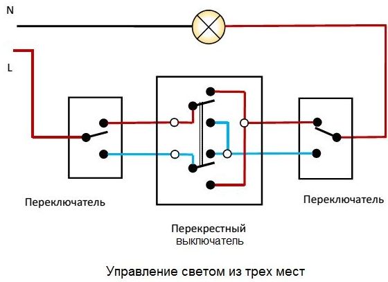 Схема управления освещением из трех и более мест